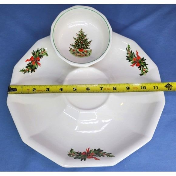 Christmas Tree Chip & Dip Pfaltzgraff 2 Pc Set White Made in USA - Picture 10 of 10